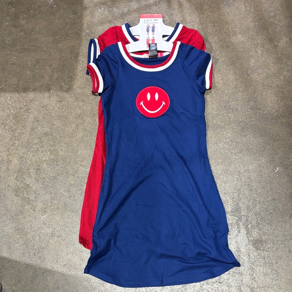 Paper Doll Blue and Red Smiley Face Kids Dress